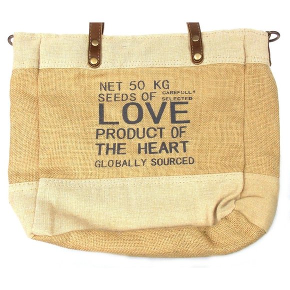 Myra Bag Sustainable Organic Jute Bag Handbag Tan Eco Friendly Up Cycle Zipper - Picture 4 of 8